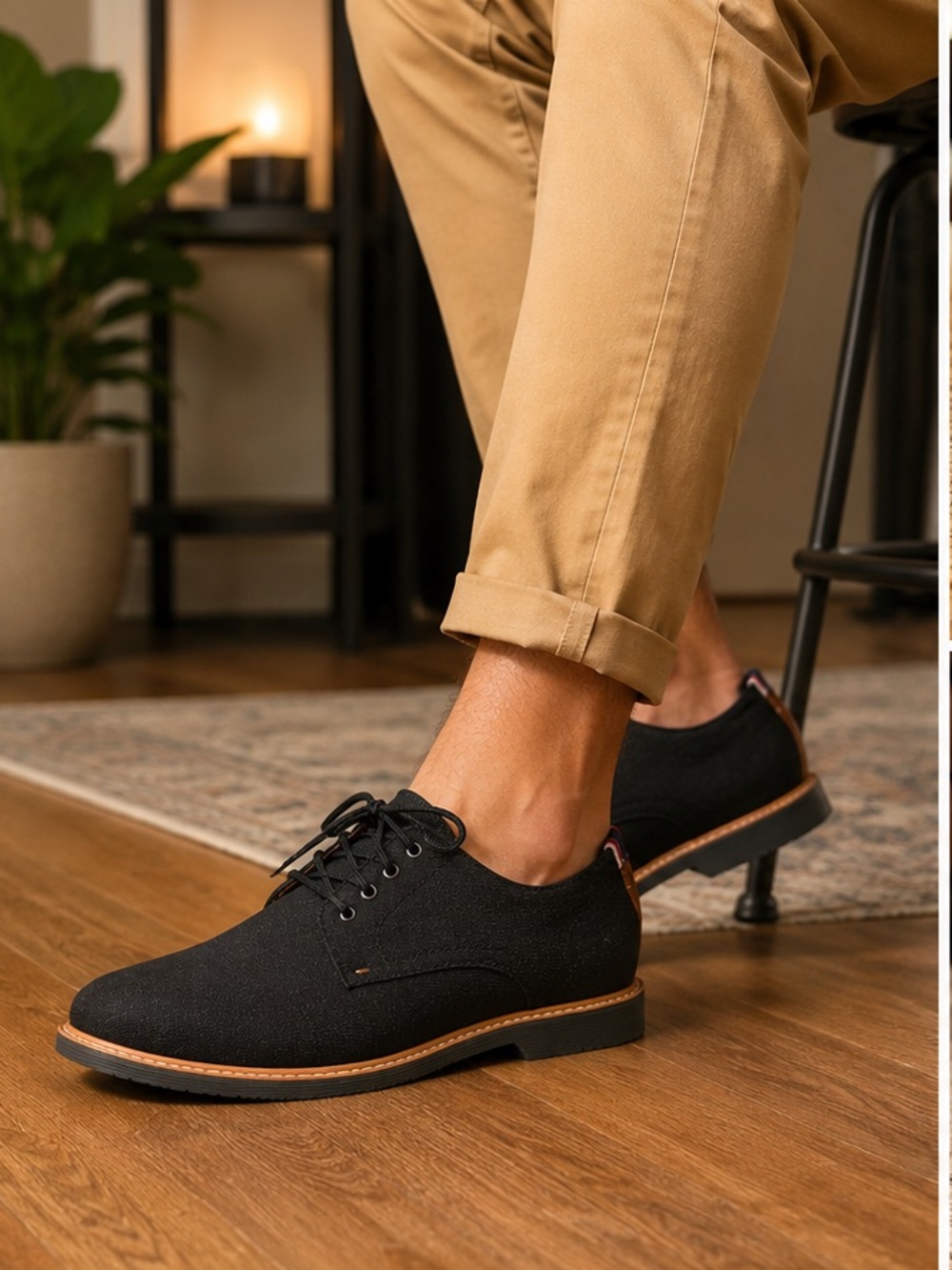 Steve Madden Nevins Black Canvas Shoes with Tan Accents
